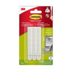 3M Command Narrow Picture Hanging Strips White (Pack 3) - 7100206626
